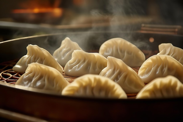 Dumplings chinos tradicionales listos para cocinar al vapor