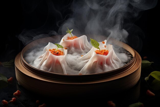 Dumplings de cristal al vapor har gow lleno de camarones gordos