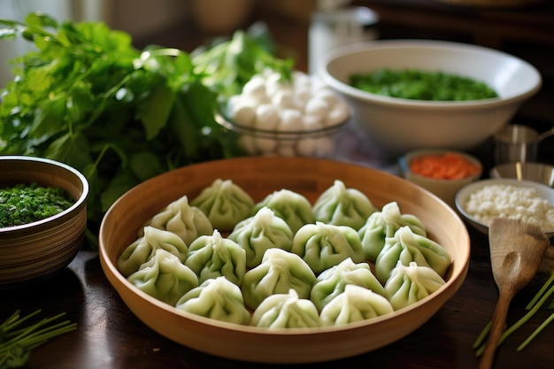 Dumplings crudos listos para cocinar