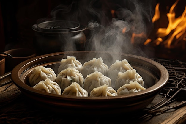 Dumplings georgianos calientes en un plato