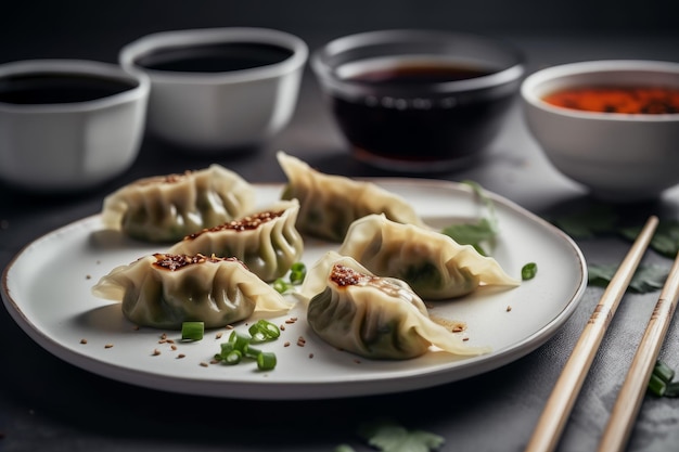 Dumplings gyozas salsa menú Generar Ai