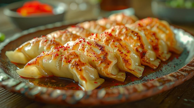 Dumplings japoneses Gyoza con verduras en un plato