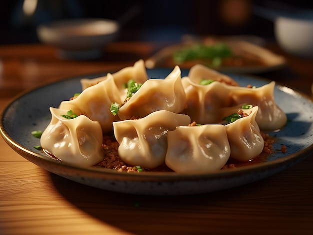 Dumplings llenos de carne molida o puré de patatas Cerca de Ai Generative