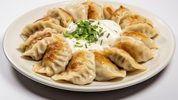 Dumplings de pierogi llenos de queso de patata y carne generativa ai