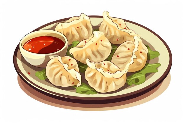 dumplings en un plato con salsa hierbas comida de la masa con carne plana