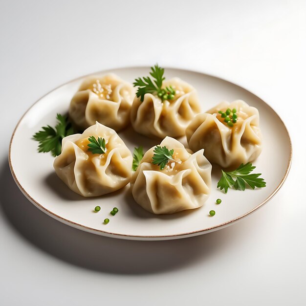 Dumplings sobre un fondo blanco