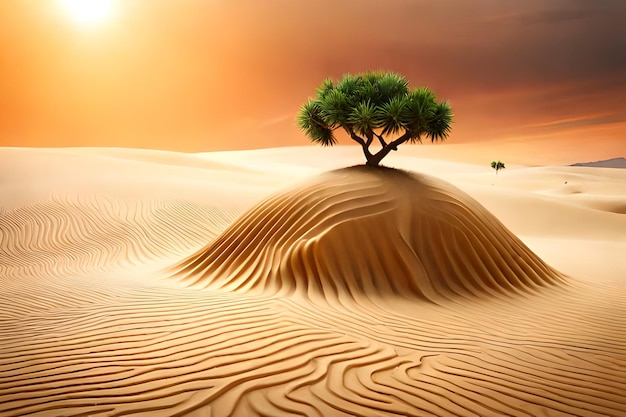 Una duna de arena con un árbol encima