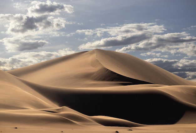 Duna de arena dorada 7 y nubes blancas en un día soleado en el desierto de Namib