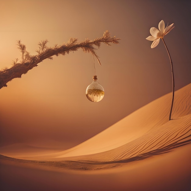 Duna con una bola de cristal y una flor en el desierto generativo ai
