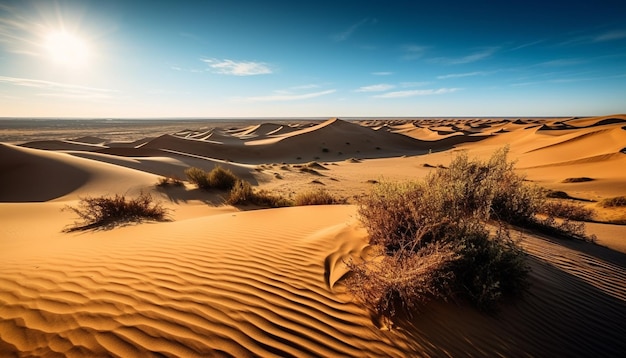 Dunas de arena besadas por el sol en África, una majestuosa aventura en la naturaleza generada por inteligencia artificial