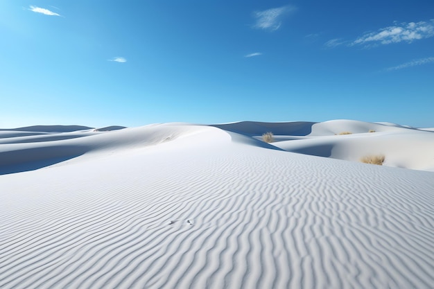 Dunas de arena cubiertas de nieve con el Monumento Nacional White Sands al fondo