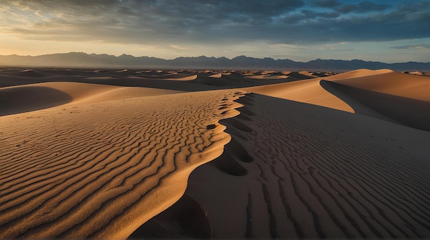 Foto las dunas de arena del desierto al atardecer