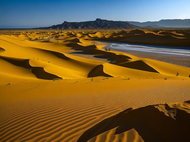 Las dunas de arena en el desierto del Sáhara, Marruecos, África, la luz del atardecer.