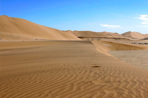 Dunas de arena dorada y nubes blancas en un día soleado