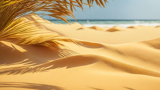 Dunas de areia do deserto com palmeiras no fundo do mar