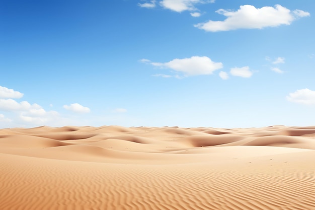 Dunas de areia do deserto Fundo de céu azul renderização 3D