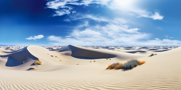 Dunas de areia do deserto sob o céu azul com nuvens com IA gerada