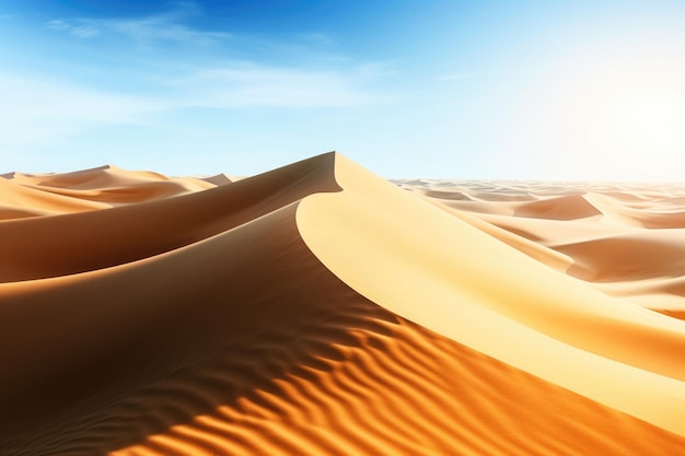 Dunas de areia na paisagem do deserto com céu azul Generative AI