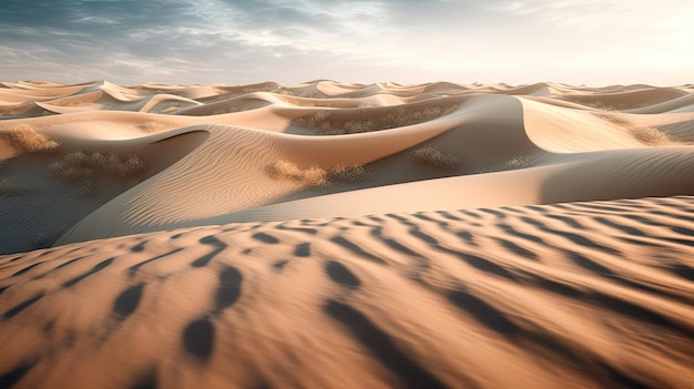 Dunas de areia no deserto com lindo céu