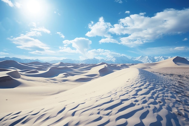 Dunas de areia no deserto num dia ensolarado