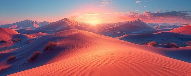 Las dunas del desierto brillan a la luz del atardecer