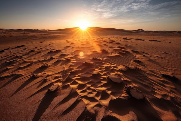 Las dunas del desierto en llamas bajo el sol ardiente generativo IA