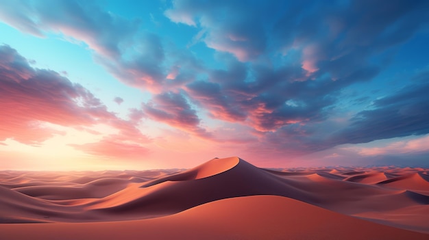 Dunas do deserto no crepúsculo vasto e vazio céu acima