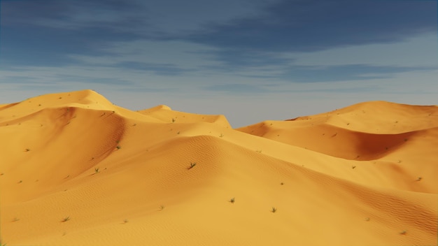 Dunas do deserto paisagem arenosa de areia amarela renderização 3d