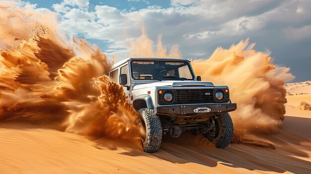 Foto dune do deserto batendo em um 4x4