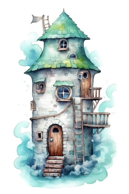 Dungeon Castle Festung Aquarell Clipart niedlich isoliert auf weißem Hintergrund mit generativer KI