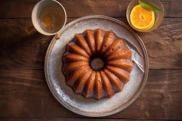 Dunkel glasierter Rumkuchen in Beigetönen