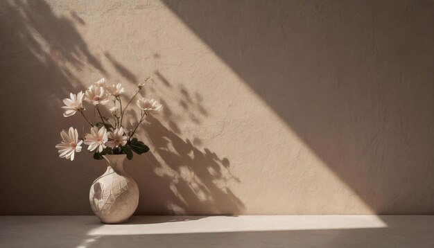 Foto dunkelbeige wandschatten-hintergrund mit blumendekoration