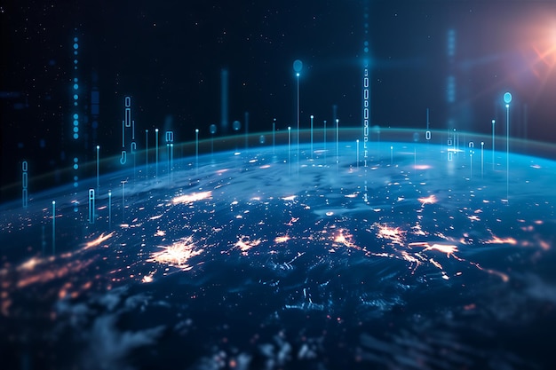 Dunkelblaue Himmel-Erde mit Finanzdiagrammen