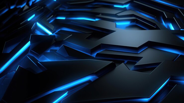 Dunkelblaue und leuchtende Technologie, abstrakter Hintergrund, generative KI