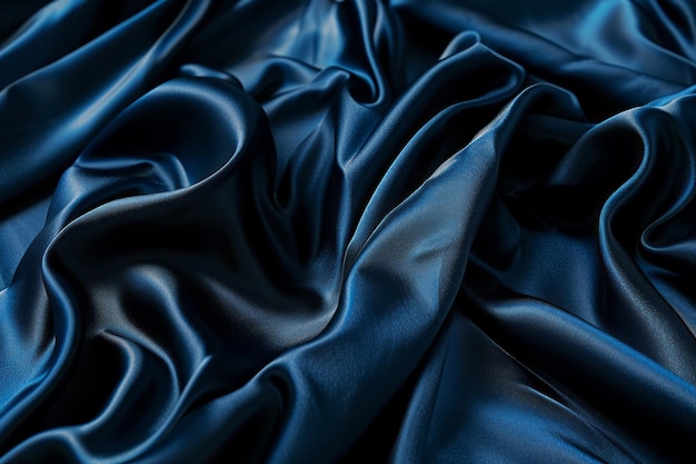 Dunkelblauer Seidensatin, weiche Falten, Stoff, marineblauer Luxus-Hintergrund, Raum