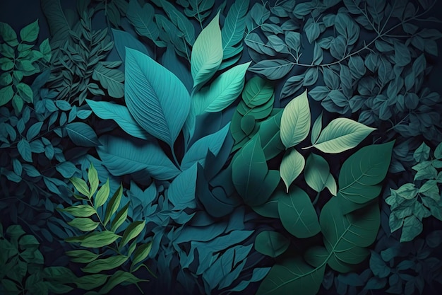 Dunkelgrüner Hintergrund mit grünen Blättern, die für visuelles Interesse abstrahiert sind