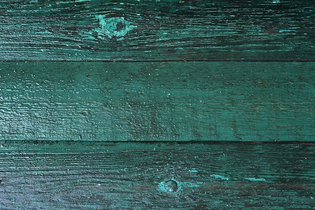 Dunkelgrüner hölzerner Hintergrund nasse Bretter Draufsicht Hintergrund der alten blaugrünen Bretter Schreibtischoberfläche
