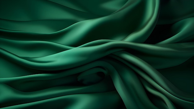 Dunkelgrünes Seidengewebe mit wunderschönen Wellen Eleganter Hintergrund für ein Luxusprodukt