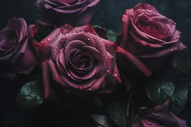 Dunkelrosa Rosen blühen im Garten Ai erzeugt