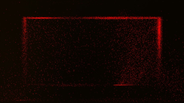 Dunkelroter Hintergrund mit kleinen roten Staubpartikeln, die in einen rechteckigen Kasten glühen.