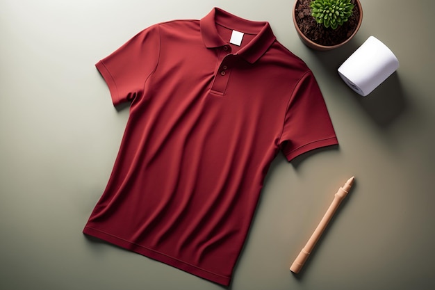 Dunkelrotes Poloshirt Kurzarm-Vorlagenmodell Generative KI-Illustration