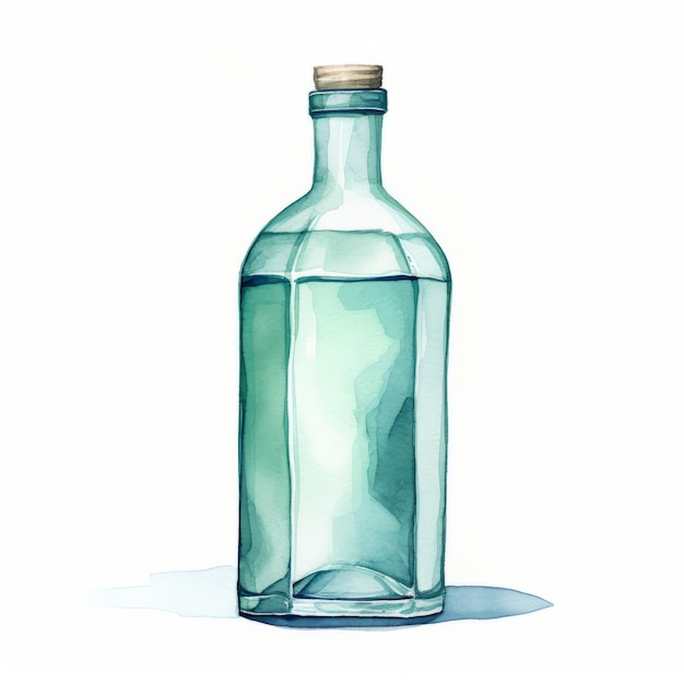Dunkle Aquamarin Aquarell-Illustration einer grünen Flasche