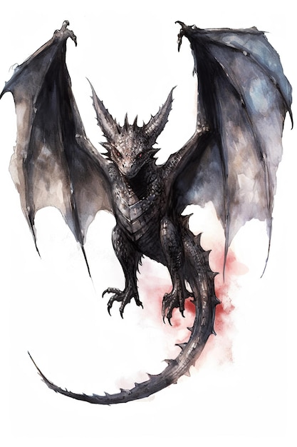 Dunkle Bahamut-Aquarell-Cliparts, niedlich isoliert auf weißem Hintergrund mit generativer KI-Technologie