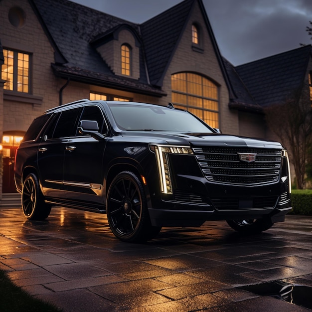 Dunkle, bedrohliche Cadillac Escalade 2023 Modellnacht