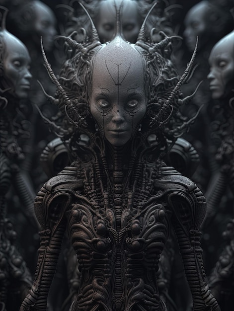 Foto dunkle fantasy-kunstwerk außerirdischer lebensformen