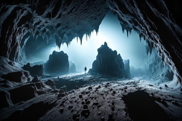 Dunkle Höhle mit Nebel