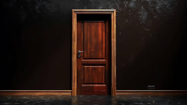 Dunkle Holztür in einem dunklen Raum Die Tür ist aus dunklem Holz gefertigt und hat einen dunklen Metalltorgriff Der Raum ist dunkel und geheimnisvoll