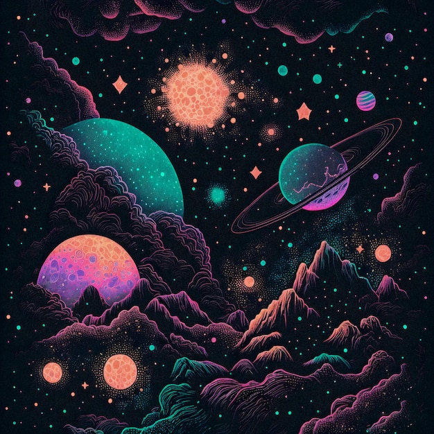 Dunkle pastellfarbene Galaxy-Druckmuster-Illustration mit körniger Textur