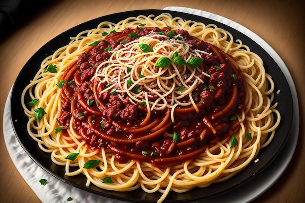 Dunkle Platte mit italienischen Spaghetti auf Dunkelheit