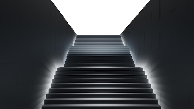 Dunkle Treppe mit Licht. 3D-Darstellung auf weißem Hintergrund